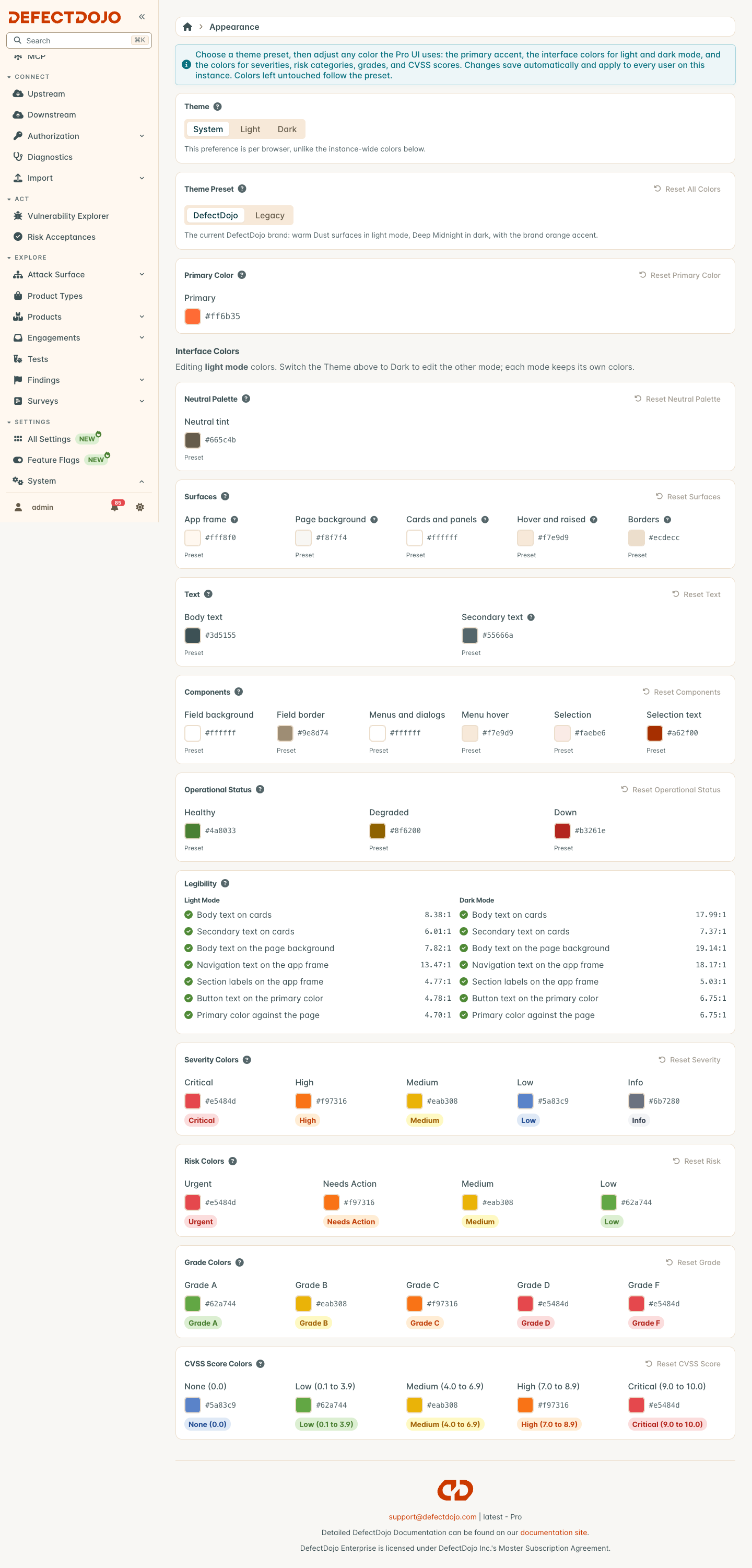 The Appearance page