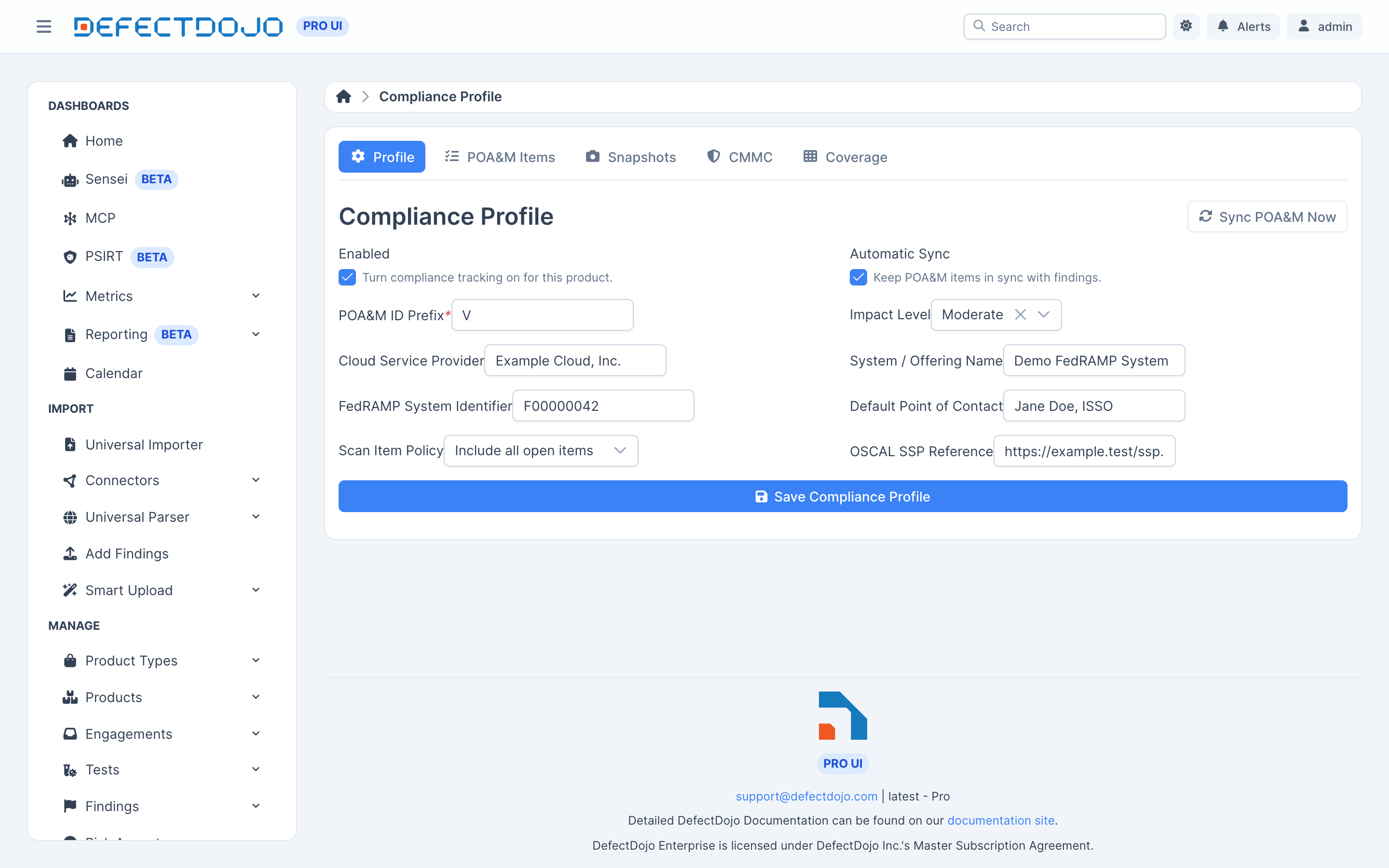 The Compliance Profile form