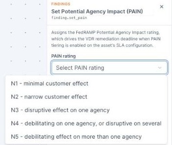 The PAIN rating selector showing the five FedRAMP ratings