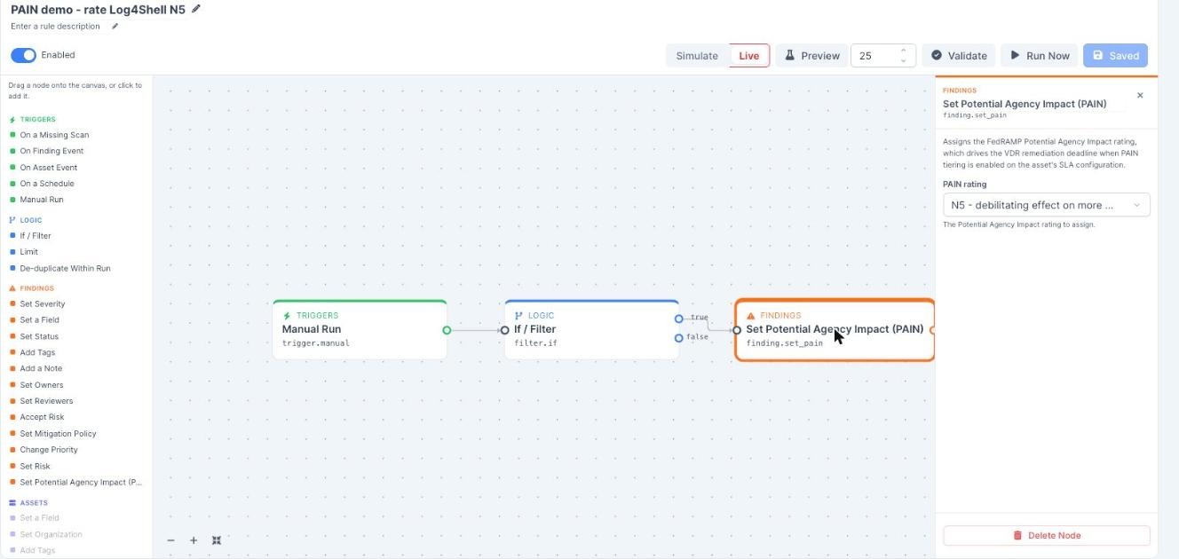 A complete PAIN rating rule in the Rules Engine 2.0 editor