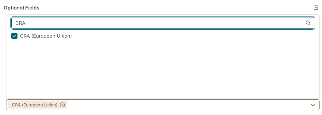 Searching the Regulations list for CRA on the Edit Asset form