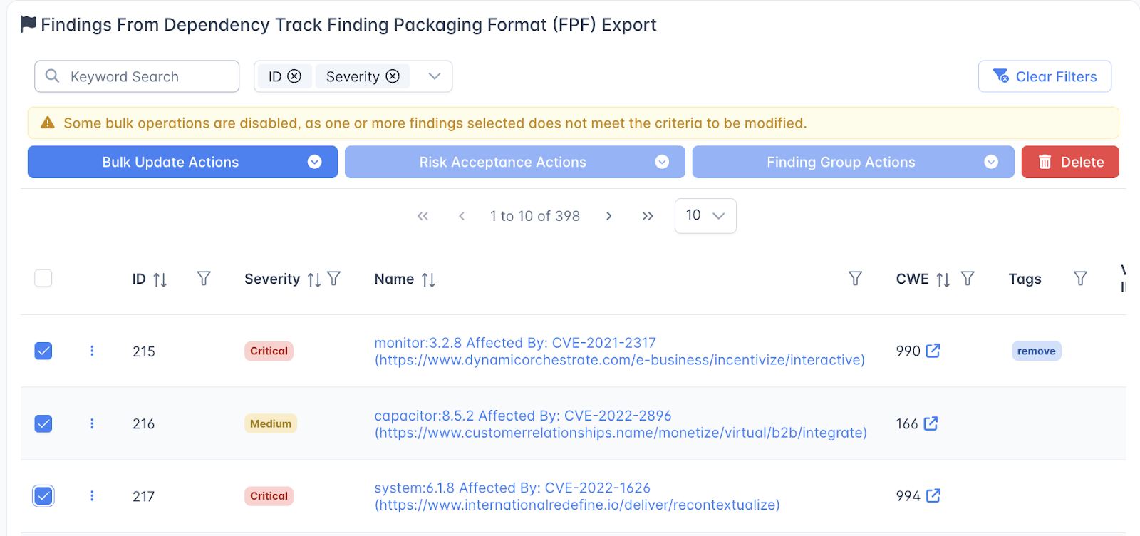 bulk editing findings