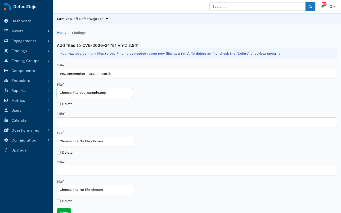 The Manage Files upload form