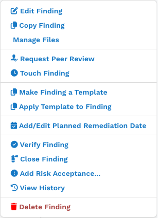 Manage Files in the Finding actions menu