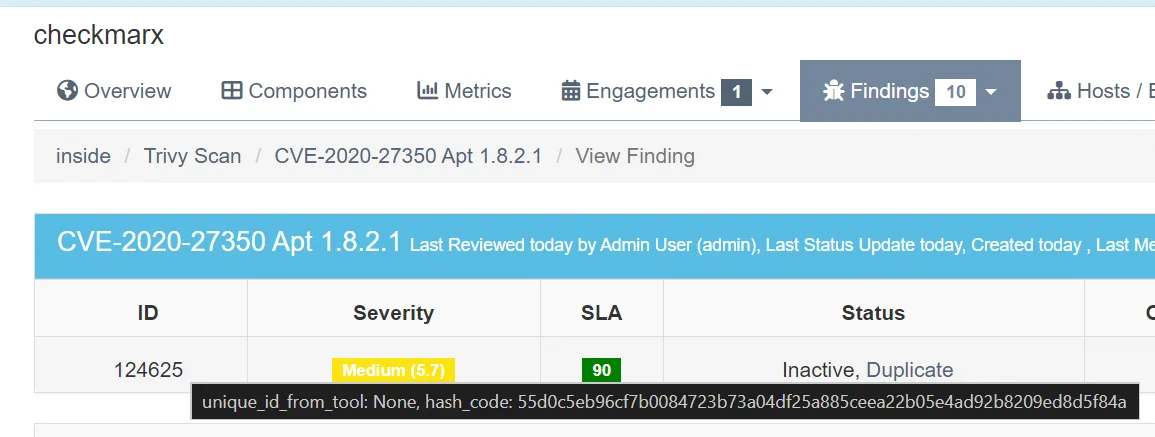 Unique ID from Tool and Hash Code on the View Finding page