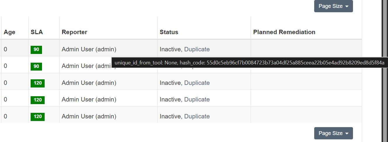 Unique ID from Tool and Hash Code on the Finding List Status Column