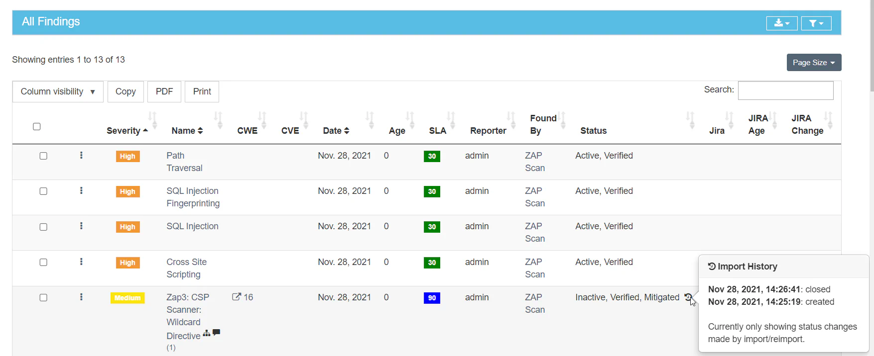 Import History details
