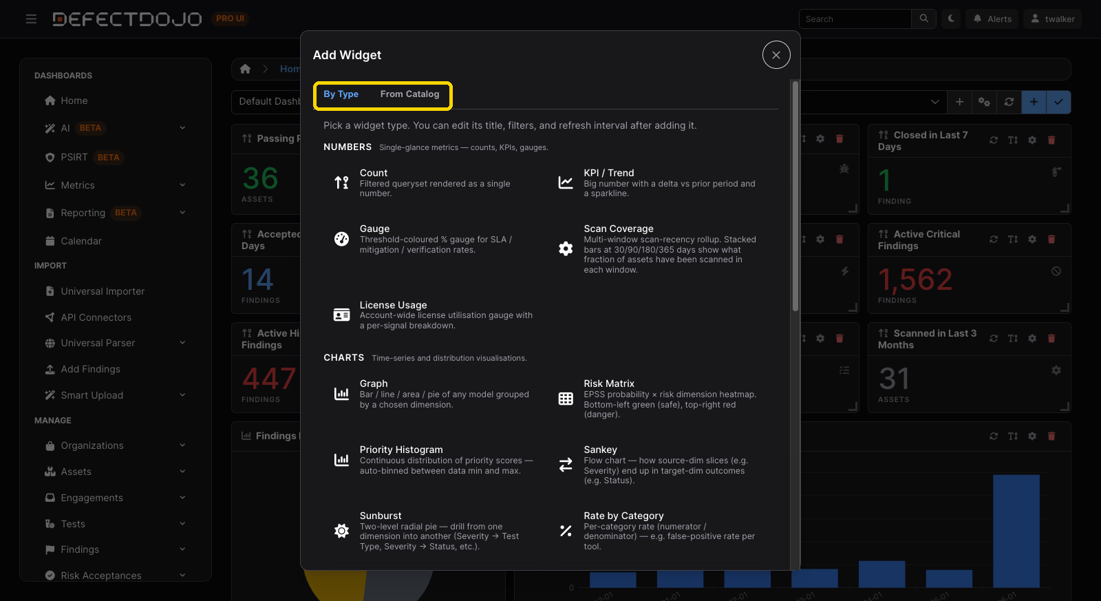 The Add Widget dialog, By Type tab