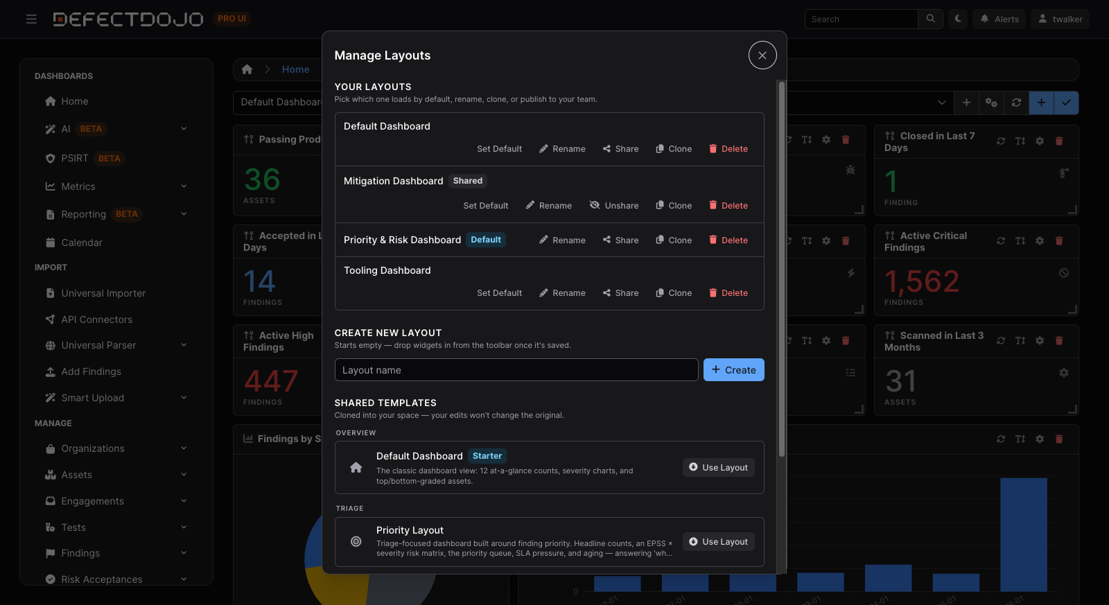The Manage Layouts dialog