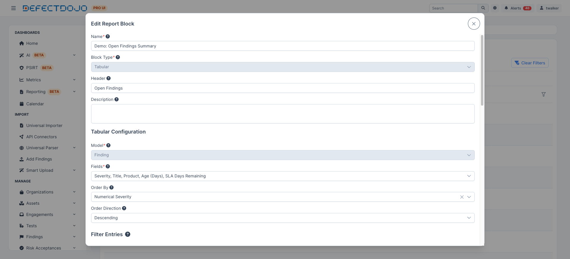 Tabular block configuration