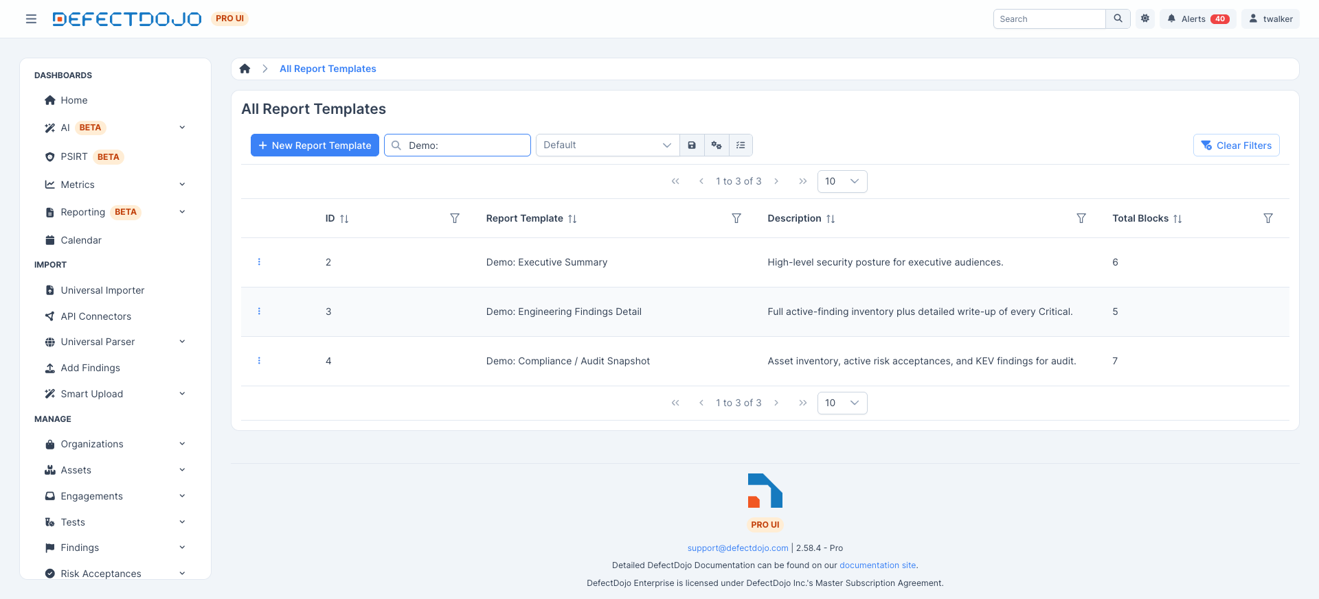 Templates list