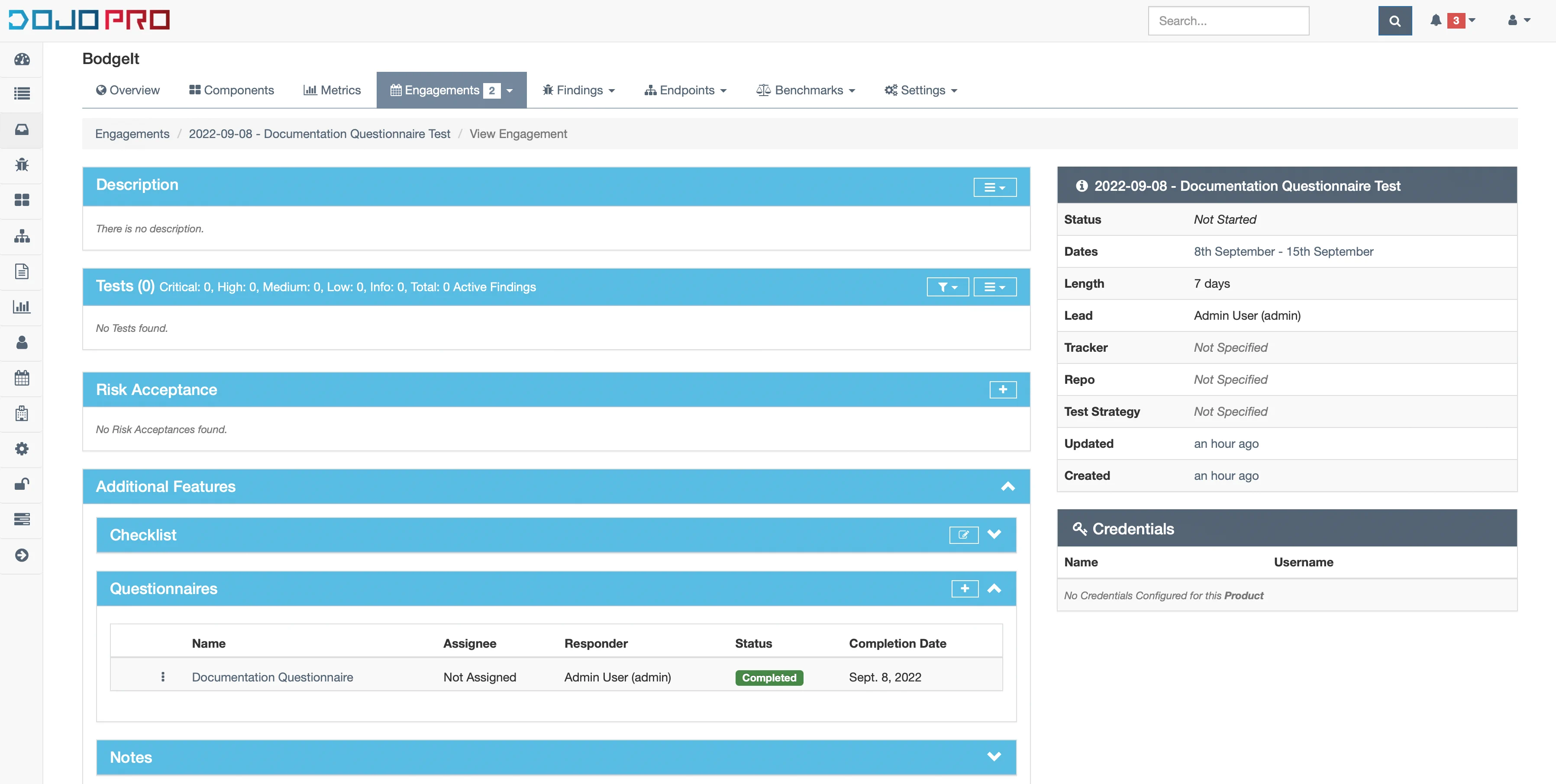 View Questionnaire from Engagement