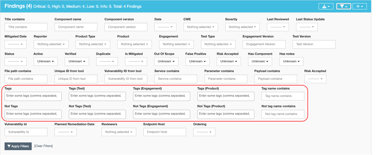 Snippet of the finding filters