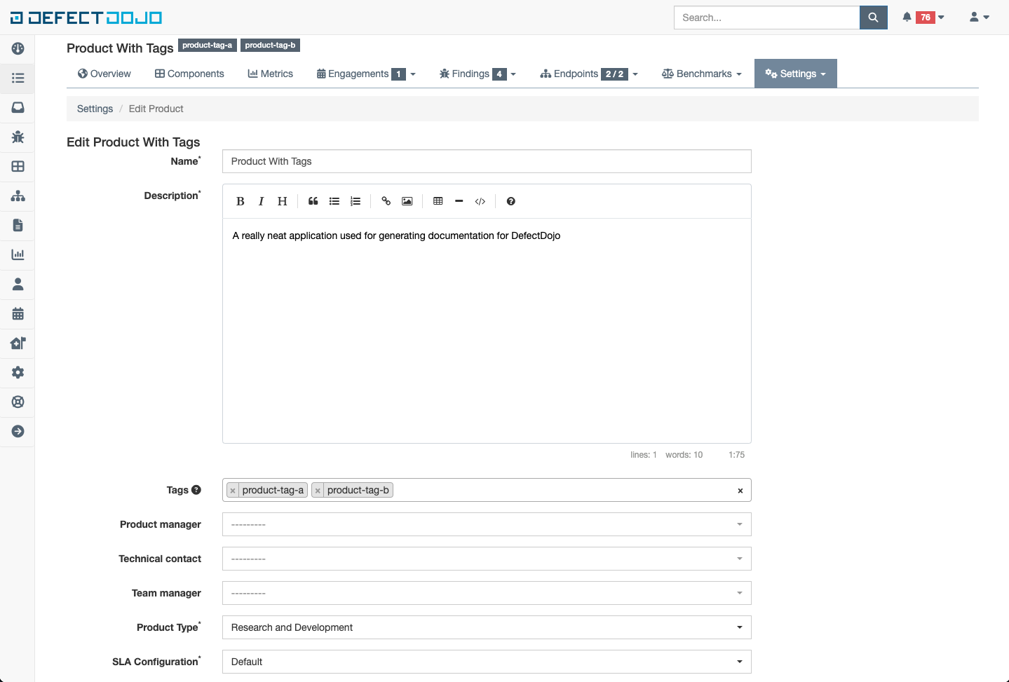Tag management on an object