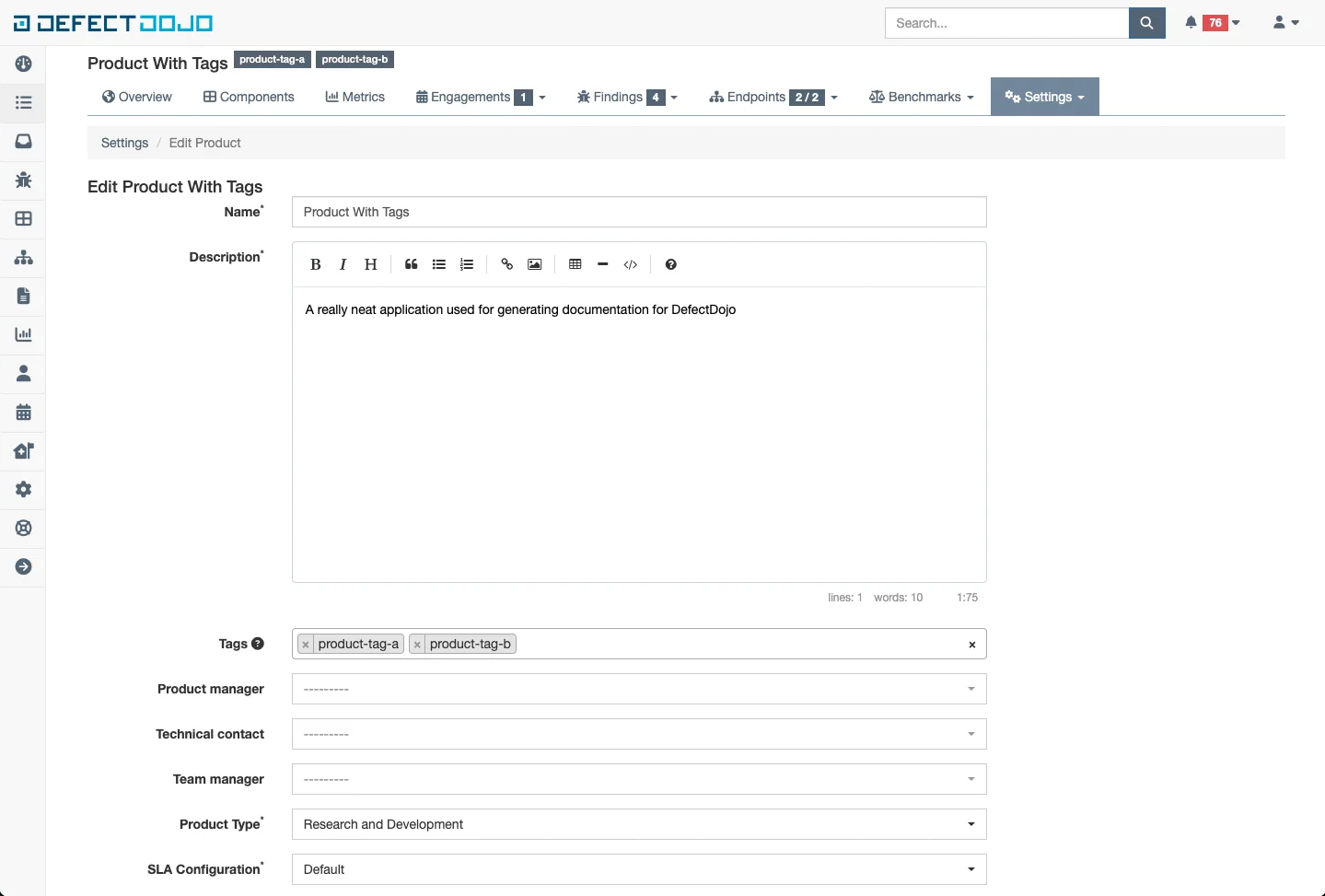 Tag management on an object