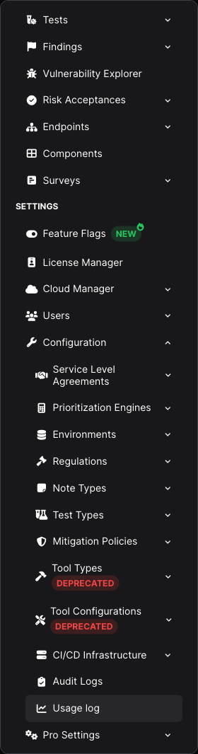 DEPRECATED badges under Settings > Configuration