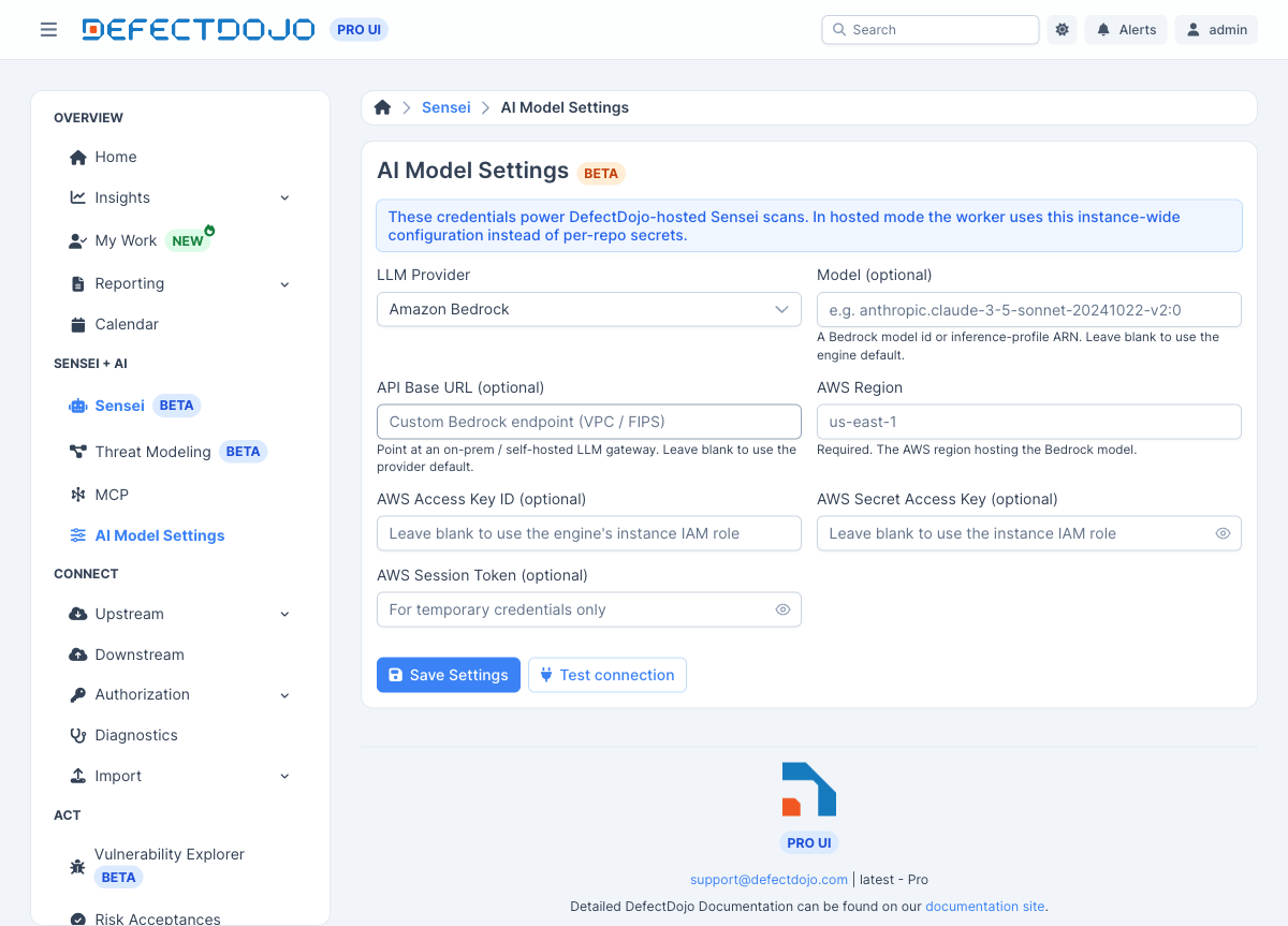 AI Model Settings with Amazon Bedrock selected