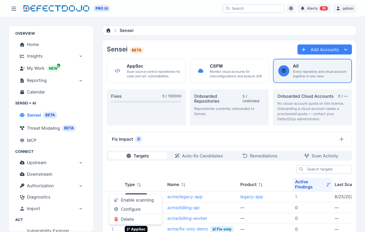 Enabling scanning on a fix-only repository