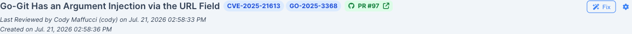 Finding detail with fix status badge