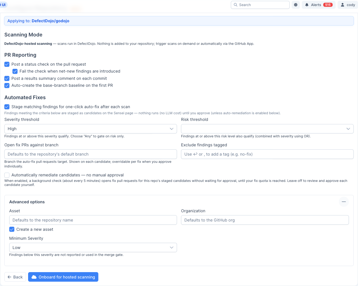 Automated fix criteria and advanced options